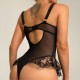 A sensação de segunda pele encontra um design sensual nesta criação em tule transparente e renda delicada, com fecho frontal de colchetes e detalhes florais. Acompanha embalagem plástica com zíper!