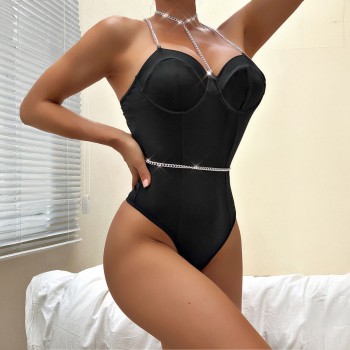 Chain-Enhanced Cross Back Bodysuit - S/M