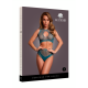 Conjunto de duas peças com top cropped e calça de cintura alta. Combinação de arrastão e tela de proteção com fenda. Este conjunto tem um pouco de elasticidade e pode ser usado do tamanho P ao G.