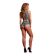 Conjunto de duas peças com top cropped e calça de cintura alta. Combinação de arrastão e tela de proteção com fenda. Este conjunto tem um pouco de elasticidade e pode ser usado do tamanho P ao G.