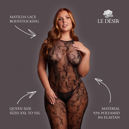 Catsuit de renda transparente com um elegante design de gola alta e entrepernas aberta. O tecido macio e super elástico veste do tamanho XL ao 5XL
