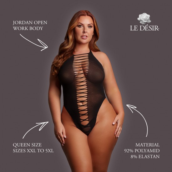 Body transparente com decote halter, detalhes vazados ousados ​​e silhueta sedutora. O tecido macio e super elástico veste do tamanho XL ao 5XL.