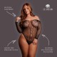 Body de renda transparente com mangas compridas e decote ombro a ombro. O tecido macio e super elástico veste do tamanho XXL ao 5XL.