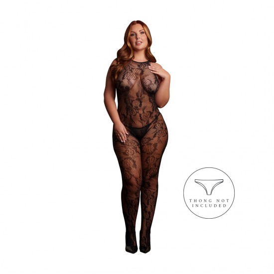 Catsuit de renda transparente com um elegante design de gola alta e entrepernas aberta. O tecido macio e super elástico veste do tamanho XL ao 5XL