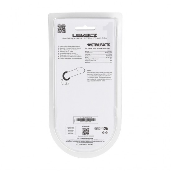Conjunto de 3 anéis de silicone - XS/S/M Eleve seu jogo com este trio essencial da coleção LEVELZ. Este conjunto inclui três anéis penianos de silicone seguros para o corpo, nos tamanhos extra pequeno, pequeno e médio, perfeitos para uso com eixo, pênis e testí
