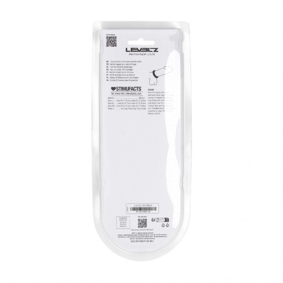 Conjunto de 3 anéis de silicone Wide O - L/XL/XXL Eleve seu jogo com este trio essencial da coleção LEVELZ. Este conjunto sem vibração inclui três anéis penianos de silicone seguros para o corpo, nos tamanhos L, XL e XXL, perfeitos para uso com eixo, pênis e testículos