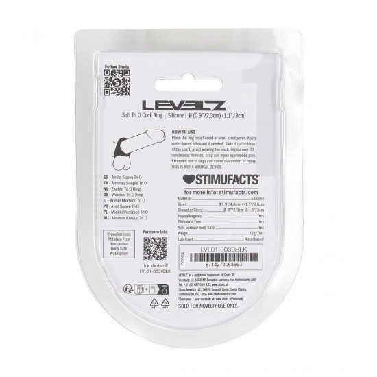 Assuma o controle total com o Tri-O Ring da coleção LEVELZ. Com três alças conectadas para eixo, pênis e testículos, e suporte completo, este anel sem vibração maximiza a pressão e prolonga o prazer. Feito de silicone pr