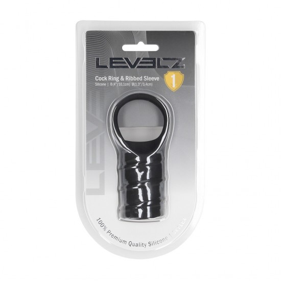 Anel peniano de silicone e manga canelada - Preto Eleve a textura e a tensão com este híbrido exclusivo da coleção LEVELZ. Com um anel peniano firme preso a uma capa de silicone com nervuras, este design sem vibração proporciona uma pressão firme na base, enquanto a cap