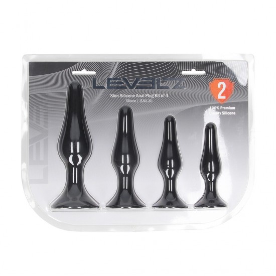 Conjunto de 4 plug anais finos silicone - S/M/L/XL Expanda seus limites no seu próprio ritmo com o conjunto de plug anal fino e cônico da coleção LEVELZ. Feito de silicone premium, este conjunto Level 2 inclui quatro plugs — Pequeno, Médio, Grande e Extra Grande — cada u