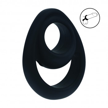 Anel duplo peniano ergonômico em silicone - preto