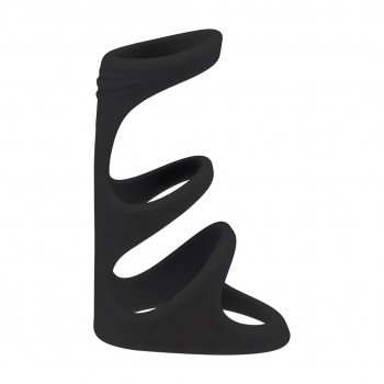 Anel Peniano de Silicone com 3 Loops - Preto