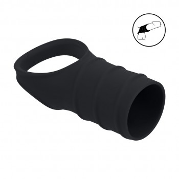 Anel peniano de silicone e manga canelada - Preto Anel peniano de silicone e manga canelada - Preto