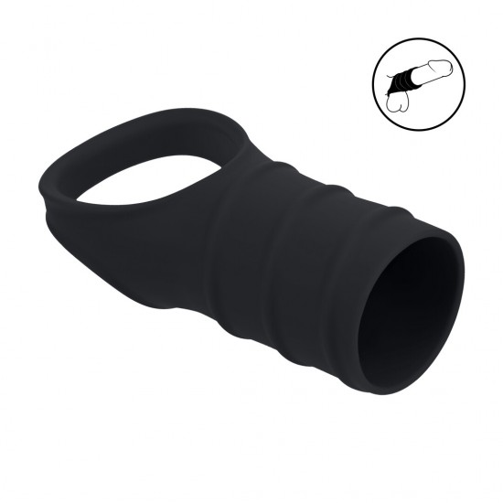 Anel peniano de silicone e manga canelada - Preto Eleve a textura e a tensão com este híbrido exclusivo da coleção LEVELZ. Com um anel peniano firme preso a uma capa de silicone com nervuras, este design sem vibração proporciona uma pressão firme na base, enquanto a cap