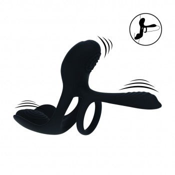 Anel peniano vibratório de silicone com motor triplo - Preto