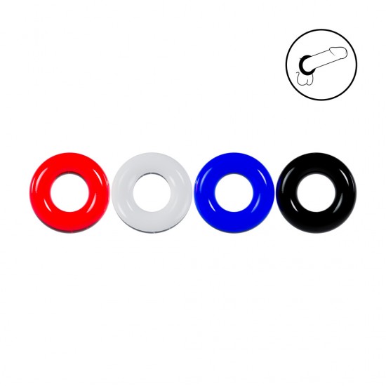 Cockring Set of 4 - Multicolor Expanda seus limites com este anel peniano de TPE ultraflexível da coleção LEVELZ. Este anel sem vibração é perfeito para iniciantes. Leve, elástico e seguro para o corpo, é uma ótima ferramenta inicial para aumentar a f