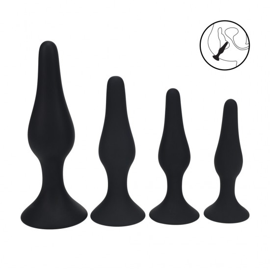 Conjunto de 4 plug anais finos silicone - S/M/L/XL Expanda seus limites no seu próprio ritmo com o conjunto de plug anal fino e cônico da coleção LEVELZ. Feito de silicone premium, este conjunto Level 2 inclui quatro plugs — Pequeno, Médio, Grande e Extra Grande — cada u