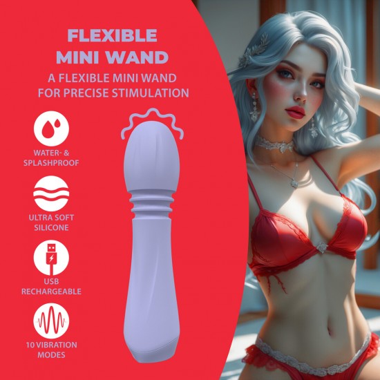 Apresentamos a Mini Varinha Flexível, um massajador compacto e com design elegante, criado para uma estimulação precisa e confortável. Seu formato suavemente contornado e a cabeça flexível permitem que a varinha se mova