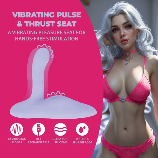 Apresentamos o Assento Vibratório com Pulsação e Impulso da Loveline, um assento de prazer mãos-livres projetado para ser colocado em superfícies planas, proporcionando conforto e controle durante o uso. A combinação de