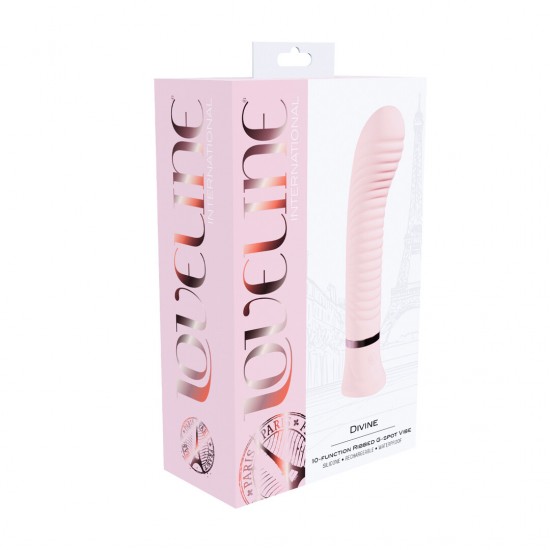 Divine - Ribbed G-spot Vibe O Divine, da Loveline International, Coleção Paris, é um vibrador com 10 funções estriadas para o ponto G, projetado para uma estimulação precisa e satisfatória. Silencioso, com menos de 50 dB, garante discrição e propor