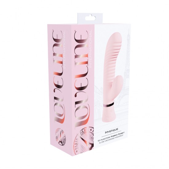 O Mystique da Loveline International, Coleção Paris, é um vibrador rabbit com nervuras para o ponto G, com 10 funções para uma experiência versátil. Com seu funcionamento silencioso abaixo de 50 dB, proporciona prazer di