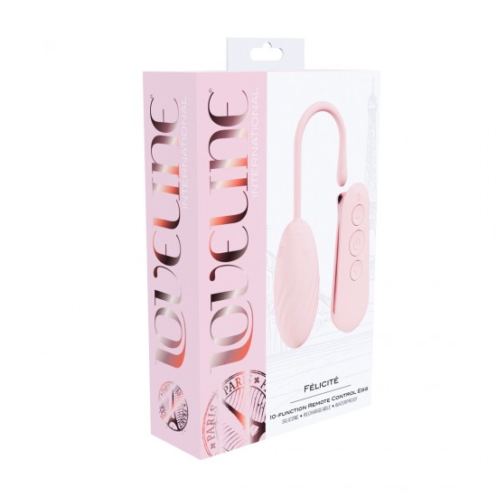 O Félicité da Loveline International, Coleção Paris, é um vibrador em formato de ovo inserível com 10 funções, projetado para estimulação versátil. Operando a menos de 50 dB, garante prazer discreto, proporcionando até 5