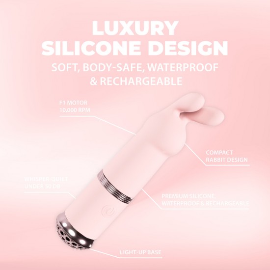 Da Coleção Loveline International, Paris, é uma maravilha de prazer em miniatura. Este vibrador compacto em formato de coelho possui 10 funções e um design elegante com uma luz que muda de cor a cada modo, adicionando el