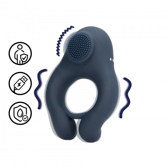 Anel Peniano vibratório com estimulação do clitóris Este anel peniano vibratório com estimulação do clitóris para casais apresenta vibrações intensas e foi projetado para proporcionar sensações prazerosas para ambos, com uma escova sensível que estimula os testículos e o