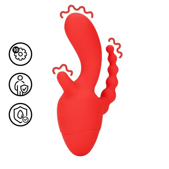 Descubra o Mini Vibrador Triplo da Loveline. Um vibrador compacto projetado para proporcionar estimulação em três áreas usando um único motor, para um desempenho equilibrado e consistente. Com múltiplas configurações de