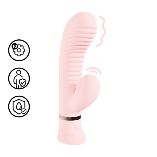 O Mystique da Loveline International, Coleção Paris, é um vibrador rabbit com nervuras para o ponto G, com 10 funções para uma experiência versátil. Com seu funcionamento silencioso abaixo de 50 dB, proporciona prazer di