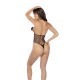 O body Feather Kiss Fishnet combina flerte e sedução. Confeccionado em tule transparente, este ousado body de uma peça apresenta pompons de penas redondos e divertidos, posicionados de forma provocante sobre o busto, adi