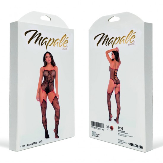 Deixe-se levar pelos seus impulsos mais selvagens com este body de rede com estampa de cobra, adornado com um sedutor motivo de cobra e rosa que mescla perigo e desejo. Elásticos em vermelho vibrante contornam o corpo, e