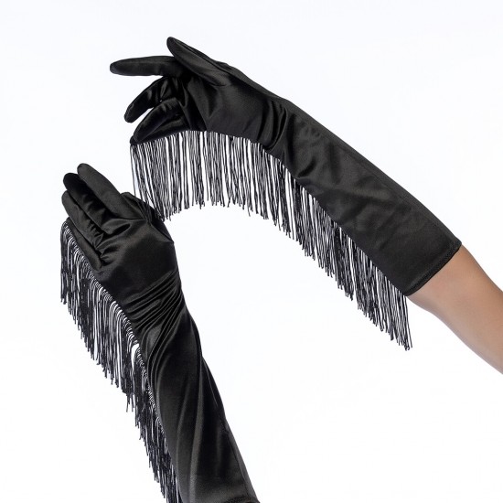 Torne cada gesto inesquecível com estas luvas de ópera de cetim, com franjas divertidas que balançam a cada movimento. Suaves, sensuais e feitas para provocar, elas adicionam um toque ousado e sedutor a qualquer look de