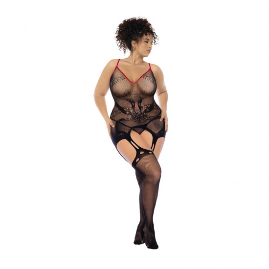 Deixe-se levar pelo instinto e pelo fogo do desejo com o Body de Rede Snake Rose, onde o perigo encontra a sedução. A rede transparente com estampa de cobra e rosa molda-se a cada curva, emoldurada por elásticos vermelho