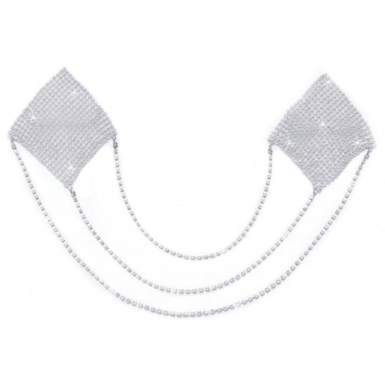 Adesivos de mamilo em formato de diamante para colar.Com 3 correntes de conexãoCor prateada brilhanteCola bioadesiva e hipoalergênicaReutilizável Um toque de glamour que chama a atenção!Os adesivos para mamilos quadrados