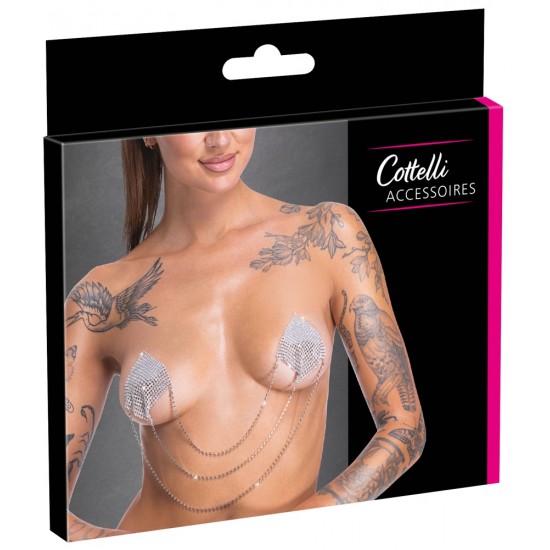 Adesivos de mamilo em formato de diamante para colar.Com 3 correntes de conexãoCor prateada brilhanteCola bioadesiva e hipoalergênicaReutilizável Um toque de glamour que chama a atenção!Os adesivos para mamilos quadrados
