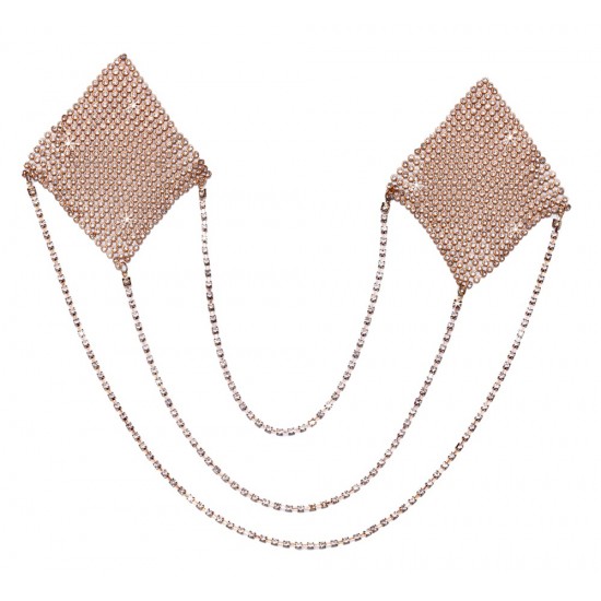 Adesivos de mamilo em formato de diamante para colar.Com 3 correntes de conexãoCor dourada brilhanteCola bioadesiva e hipoalergênicaReutilizável Um toque de glamour que chama a atenção!Os adesivos de mamilo quadrados dou