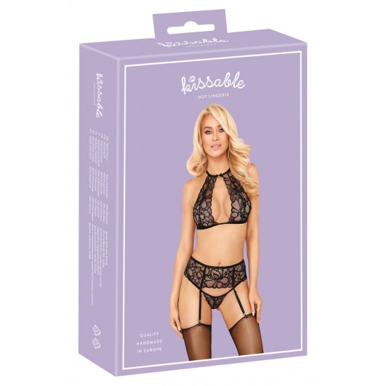 Sutiã com aro, cinta liga e tanga em um conjunto exclusivoFeito inteiramente de renda floral delicada e maciaAlças de suspensório ajustáveisMacio e elástico para um ajuste confortável Um estilo exclusivo feito de delicad
