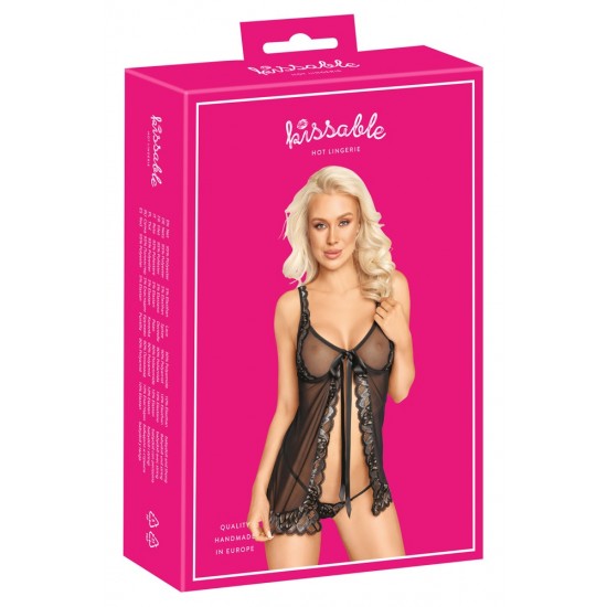 Babydoll e tanga em conjunto exclusivoRede delicada e linda rendaCores elegantes: preto, prata, douradoBabydoll com bojo e alças ajustáveisMacio e elástico para um ajuste confortável Um estilo exclusivo e elegante com li
