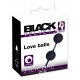 Bolas de amor preto com balas de aço rotativas internas. Comprimento total 10 cm, mais loop de retração de 9,5 cm. Bola ø aprox. 3,5 cm. Material: silicone, ABS, metal, isento de ftalatos de acordo com a regulamentação d