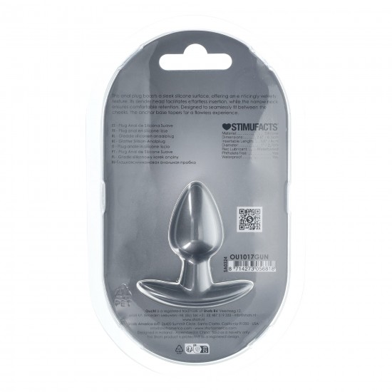 O Plug Anal Pequeno Ouch! de 6,5 cm, com sua linda cor metálica, é único. Seja sozinho ou com seu parceiro, explore novos prazeres com estes lindos plugs de silicone macio Ouch!