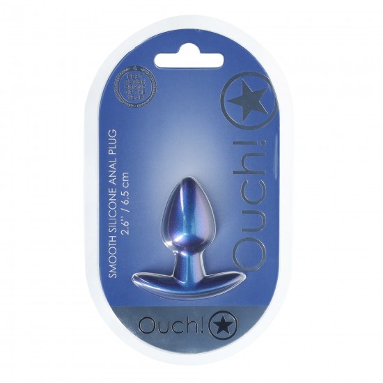 Anal Plug Suave Silicone - S - Metallic Blue O Plug Anal Pequeno Ouch! de 6,5 cm, com sua linda cor metálica, é único. Seja sozinho ou com seu parceiro, explore novos prazeres com estes lindos plugs de silicone macio Ouch!