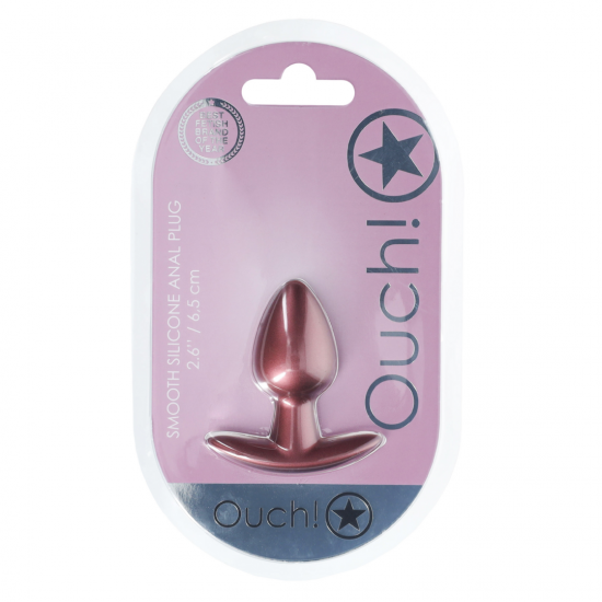 O Plug Anal Pequeno Ouch! de 6,5 cm, com sua linda cor metálica, é único. Seja sozinho ou com seu parceiro, explore novos prazeres com estes lindos plugs de silicone macio Ouch!