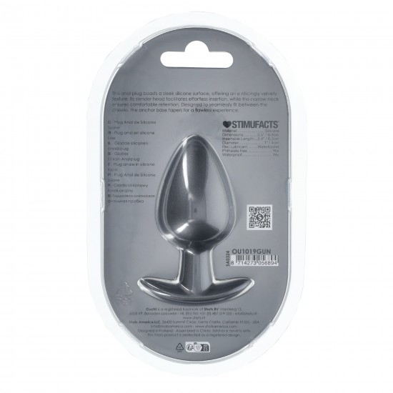 O Plug Anal Grande Ouch! de 3,5'' / 8,9 cm, com sua linda cor metálica, é único. Seja sozinho ou com seu parceiro, explore novos prazeres com estes lindos plugs de silicone macio Ouch!