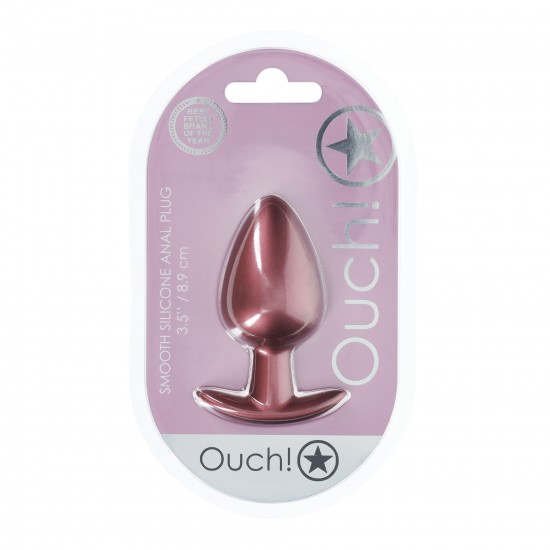 O Plug Anal Grande Ouch! de 3,5'' / 8,9 cm, com sua linda cor metálica, é único. Seja sozinho ou com seu parceiro, explore novos prazeres com estes lindos plugs de silicone macio Ouch!