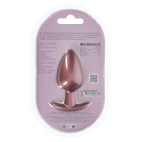O Plug Anal Grande Ouch! de 3,5'' / 8,9 cm, com sua linda cor metálica, é único. Seja sozinho ou com seu parceiro, explore novos prazeres com estes lindos plugs de silicone macio Ouch!