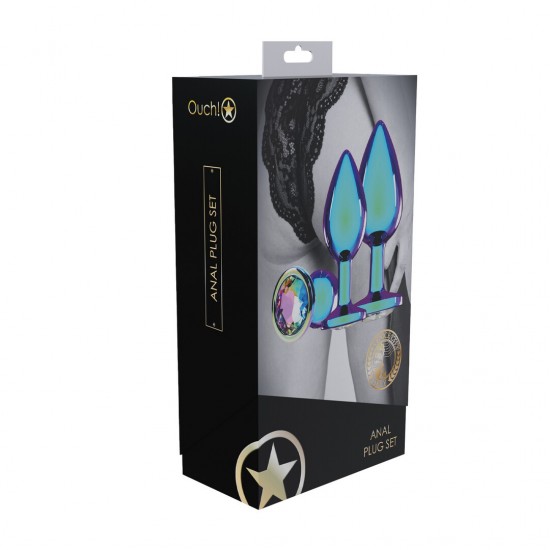 Descubra a sofisticação da International by Ouch! com o Conjunto de Plugs de 3 Peças da Coleção Paris. Com um acabamento iridescente deslumbrante e bases incrustadas com joias, estes plugs de alumínio suave combinam luxo