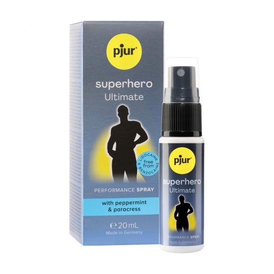 Desperte seu superpoder secreto : o spray Ultimate da pjur superhero reduz a hipersensibilidade da pele para prolongar o prazer e aumentar v