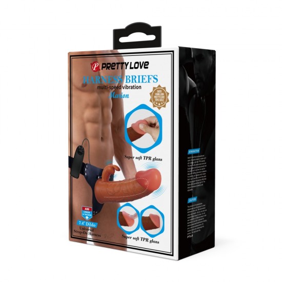 Assuma o controle e satisfaça sua parceira na cama com o Strap-On Harness Vibrating Rabbit Dildo da PRETTYLOVE! As tiras de nylon ajustáveis ??facilitam a colocação do arnês e o prendem em volta da cintura para um melhor