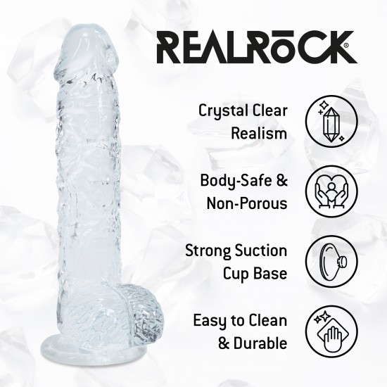 Este modelo REALROCK CRYSTAL CLEAR foi projetado com bolas realistas para uma experiência ainda mais imersiva. Todos vêm com uma ventosa resistente para que você possa fixá-los em praticamente qualquer superfície lisa. S