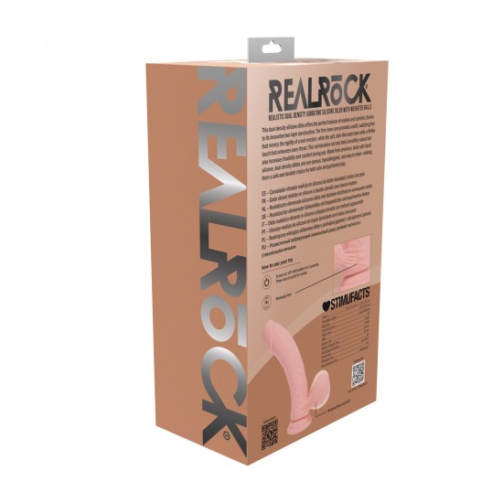 Vibrador de silicone líquido recarregável de dupla camada - Curvo com bolas de peso - 18 cm - Cor da pele